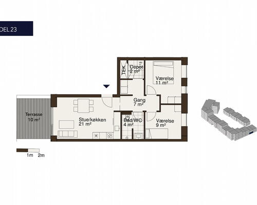 Egedal Stationsby - Dejlig 3-værelses lejlighed med stor terrasse