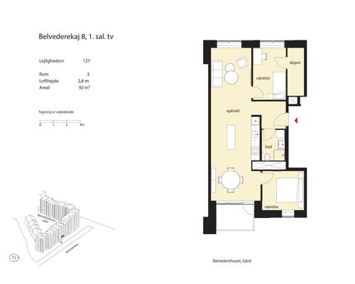 3 værelses lejlighed i København SV