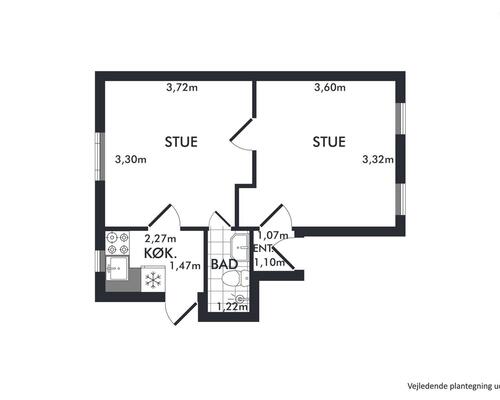 Flot lys og rummelig 2-værelses lejlighed