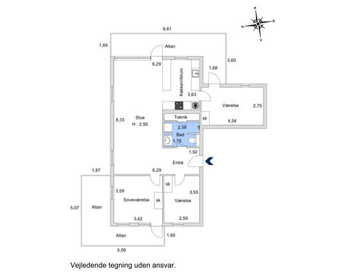 4 værelses lejlighed i København S
