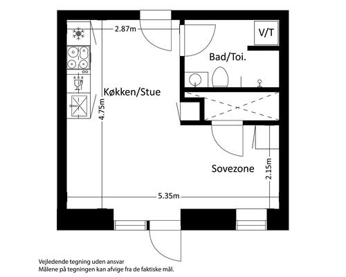 1 værelses lejlighed i Viby J