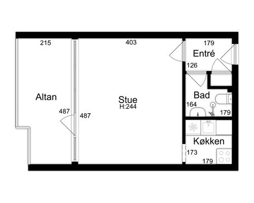 1 værelses lejlighed i Herning