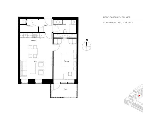 Møbelfabrikken - Lækker 2-værelses lejlighed med stor altan i et moderne byggeri