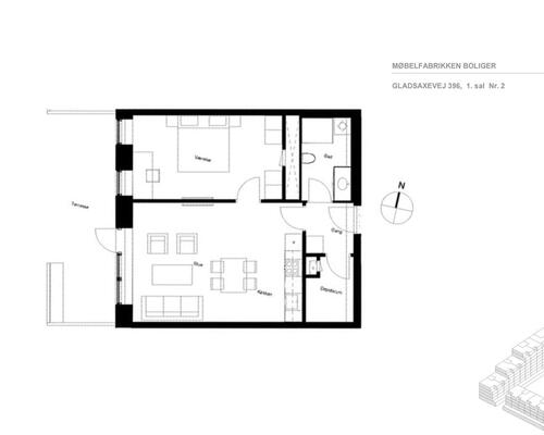 flot 2-værelses lejlighed med egen terrasse i et moderne byggeri