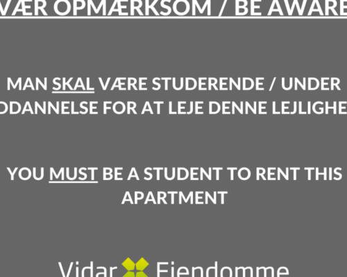 1 værelses studielejlighed på Frederiksberg C udlejes, kun til studerende