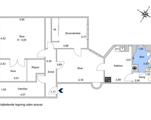 5 værelses lejlighed i København K