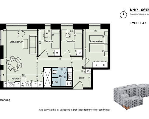 UN17 Søen - 4 vær. lejebolig med højt til loftet, og udgang til den grønne gård – Ideel familie- eller delebolig