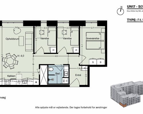 UN17 Søen - 4 vær. lejebolig med højt til loftet, og udgang til den grønne gård – Ideel familie- eller delebolig