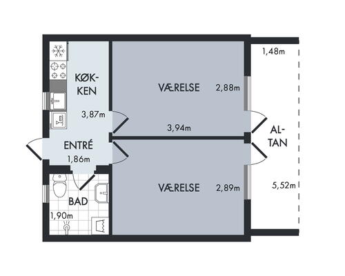2 værelses lejlighed i Århus N