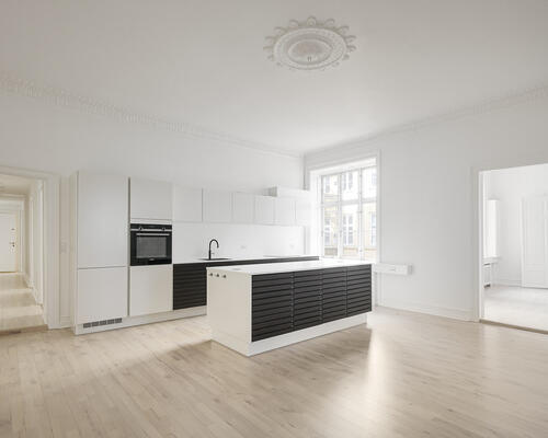 Lys bolig med gode indretningsmuligheder i Frederiksstaden