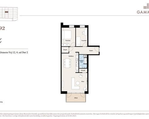 Stor 3-værelses lejlighed med solrig altan