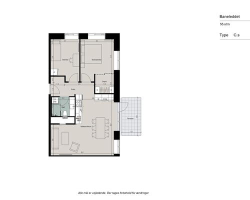 Rummelig og moderne 3-værelses lejlighed med god terrasse, gulvvarme i hele boligen og lyst køkken-alrum!
