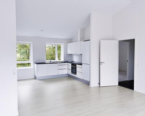 Lys og moderne 1. sals lejlighed med alt i hårde hvidevarer