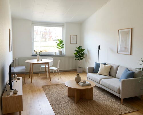 Lys 1-værelses på 37 m2 med separat køkken og parkering – tæt på indkøb, bus og fritidsliv