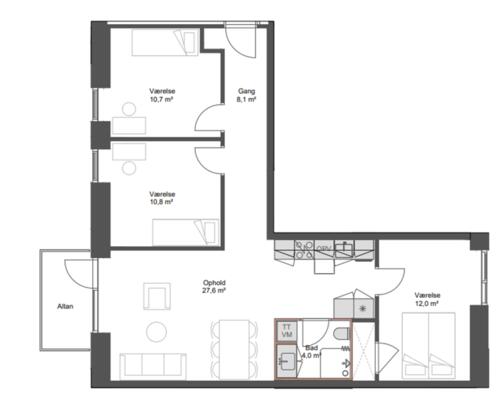 Nyopført 4-værelses lejlighed i Brokvarteret