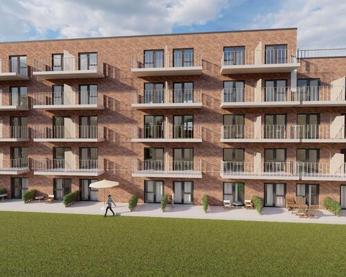 Stue lejlighed med lækker terrasse- billederne er fra en anden lejlighed magen til.