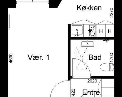 1 værelses lejlighed i Videbæk