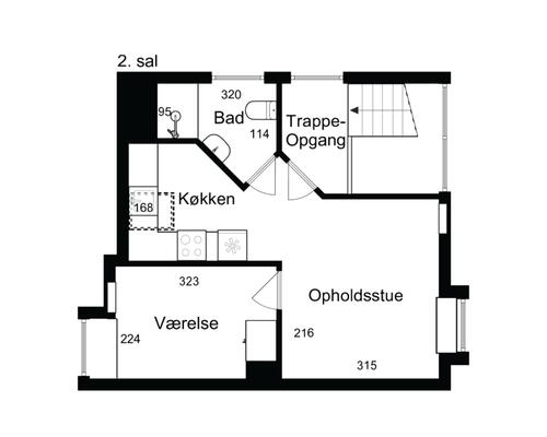 Lys 2-værelses på 42 m2 med bykig – charmerende skråvægge og separat køkken