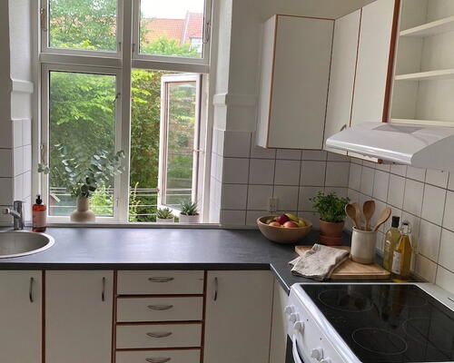 Lys og indflytningsklar 2-værelses på 60 m2 med klassiske detaljer og grønt kig