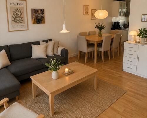 Lækkert rækkehus i 1-plan med egen terrasse og have.
