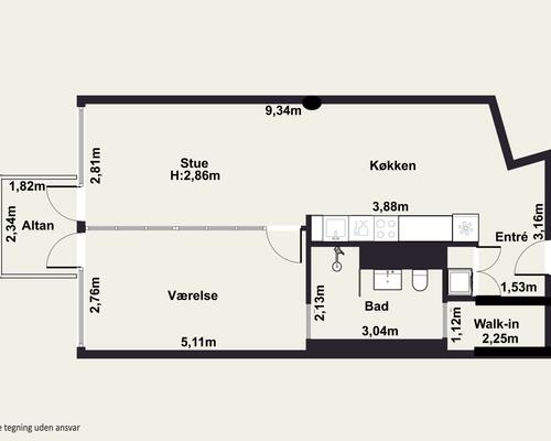2 værelses lejlighed i København S