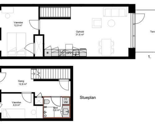 Nyopført 3-værelses townhouse i to plan i Brokvarteret