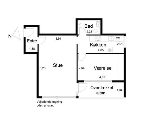 2 værelses lejlighed i Gentofte