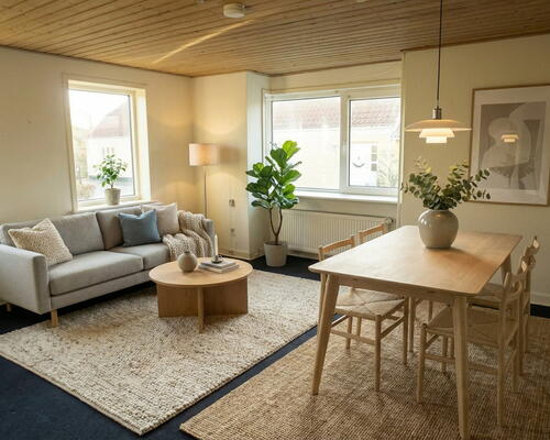 Rummelig 2-værelses med stor privat terrasse, fælles have og parkering – husdyr tilladt efter aftale