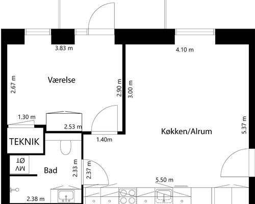 2 værelses lejlighed i Roskilde