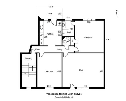 Lys 3-værelses på 80 m2 med moderniseret bad og separat køkken samt altan