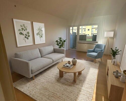 Lys 2-værelses i stueplan med terrasse og parkering – 51 m2