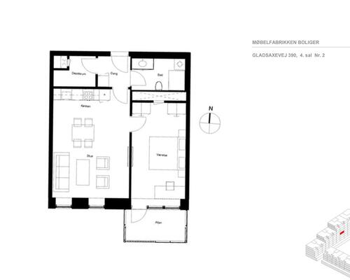 Møbelfabrikken - Lækker 2-værelses lejlighed med stor altan i et moderne byggeri