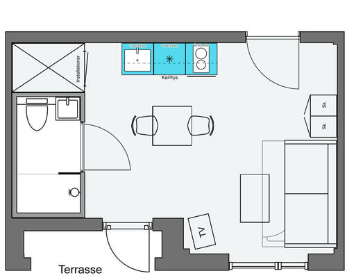 1 værelses lejlighed i København S