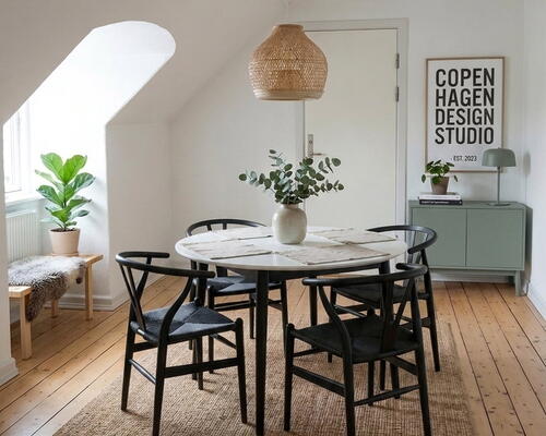Lys loftlejlighed på 56 m2 med skråvægge, ovenlys og plankegulve