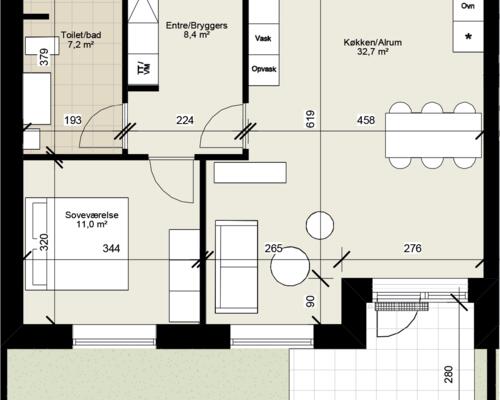 2 værelses hus i Kolding