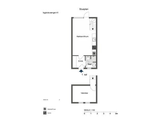 2 værelses rækkehus i 2 plan (studiebolig)