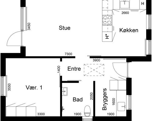 2 værelses hus i Gislev