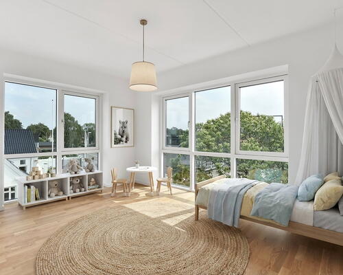 Lys og moderne 4-værelses på 109 m2 med svalegang, elevator og parkering .