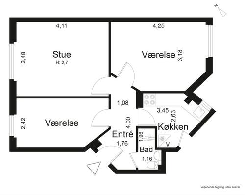 3 værelses lejlighed i Frederiksberg