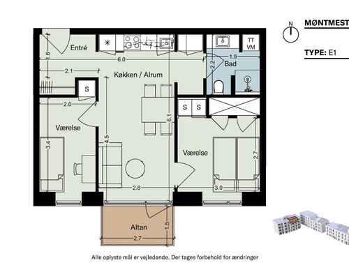 Møntmesterhus – Rummelig 3-værelses lejlighed med altan med fokus på kvalitet og fælles tagterrasser