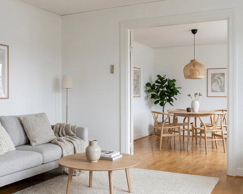 Lys 3-værelses med klassisk charme i rødstensejendom – 67 m2 med stue og spisestue en suite