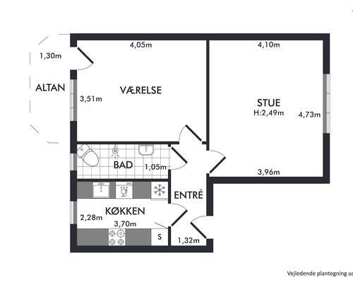 2-værelses lejlighed på 60 m2 med altan