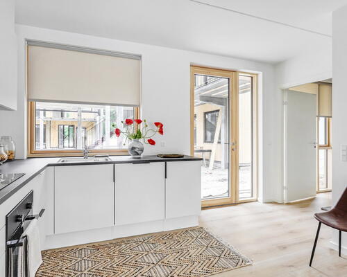 Rummelig treværelses bolig med privat terrasse