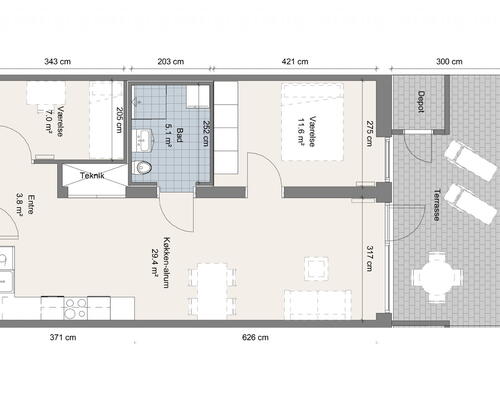 Moderne seniorbolig med tre værelser og privat terrasse