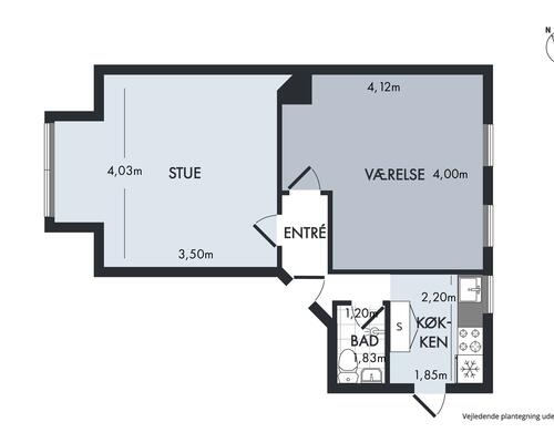 2-værelses lejlighed på 60 m2