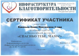 Сертификат участника во Всероссийской фотоакции "Спасибо тебе, мама!"