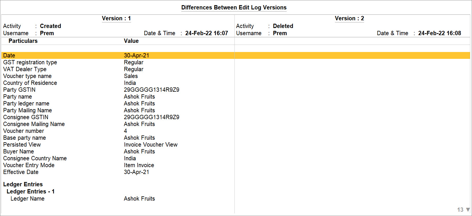 Edit Log Report for the Deleted Transactions or Masters