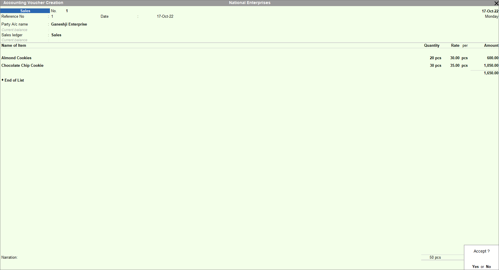 Recording sale of goods in Item Invoice Mode