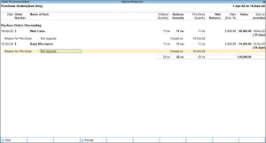 Completely Pre-Close Order in TallyPrime