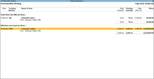 Purchase Bills Pending Report in TallyPrime